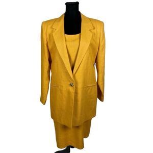 NY Sake Vintage 100% Linen Mustard Yellow Dress Suit Set - Women’s 10